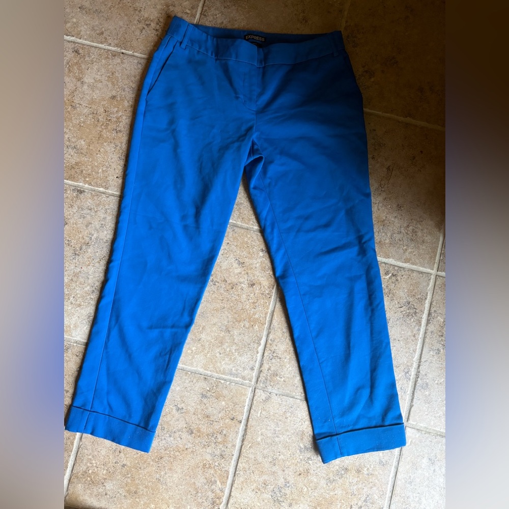 EXPRESS Vibrant Blue Low-Rise Stretch Cropped Pants, Size: 4
